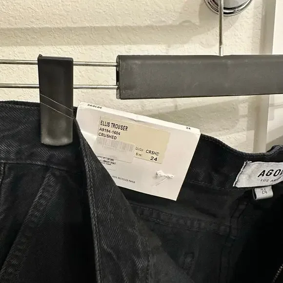 NWT Agolde Ellis Wide Leg Jeans in Crushed Black Size 24 - Picture 4 of 10